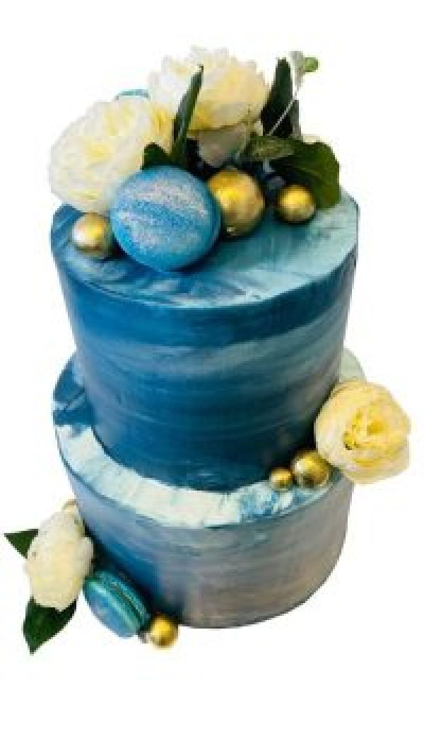 Two Tier Blue And Gold Balls (Flowers provided by customer)